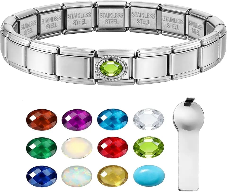 GEMOSA Silver Birthstone Italian Charm Bracelet for Women