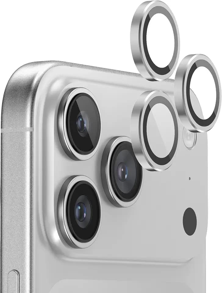FLOLAB NanoArmour Anti-Reflective for iPhone 17 Pro Max/iPhone 17 Pro Camera Lens Protector - Durable Tempered Glass with Aluminum Ring, TruColors, Ultra Clear, Easy Install - Silver