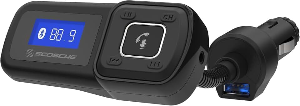 Scosche BTFM2A BTFREQ Universal Bluetooth Hands-Free Car Kit with Digital FM Transmitter and 12-Watt USB Car Charger, Stream Smartphone Audio