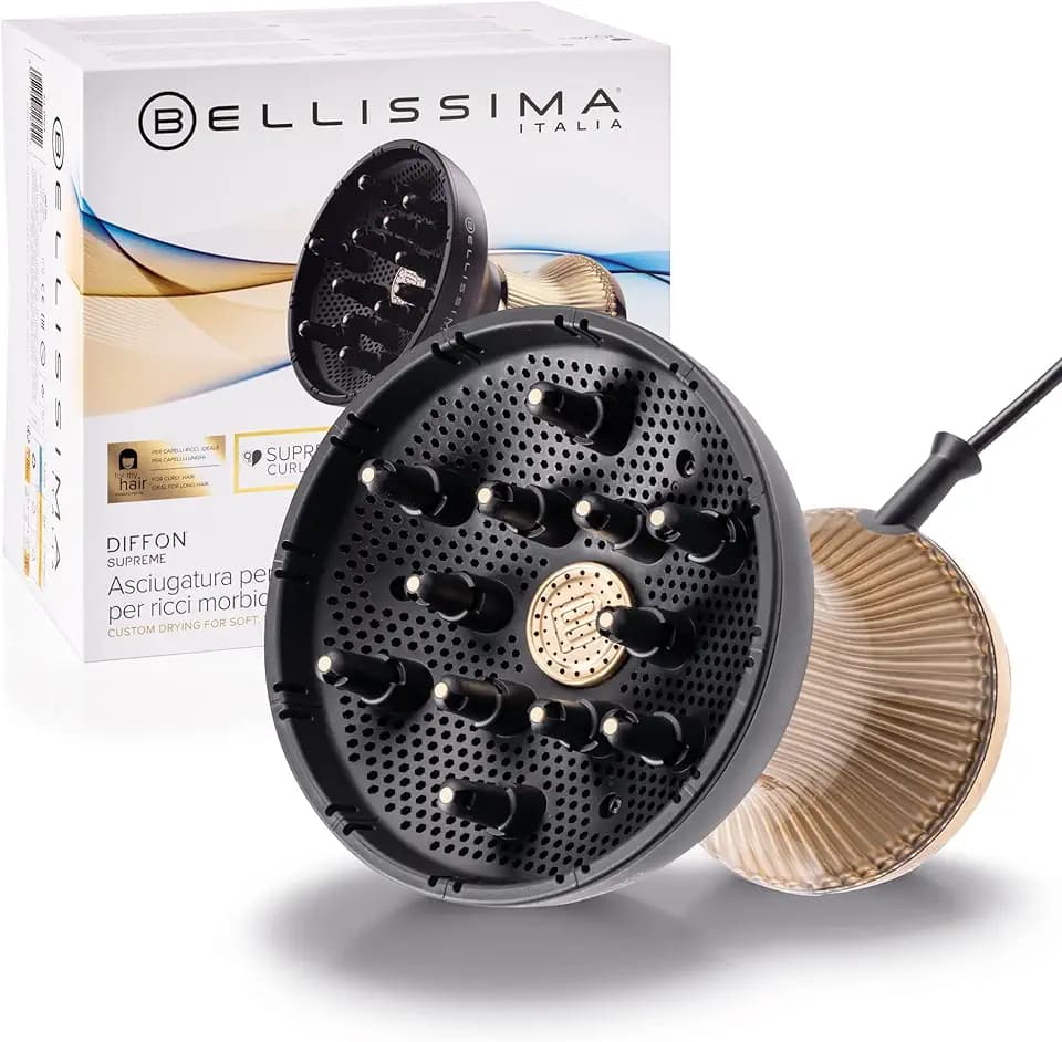 Bellissima Diffon Supreme, Heißluftdiffusor für lockiges Haar, XL Diffuser mit 12 Finger, Ceramic Technology & ArganOil, 2 Geschwindigkeiten, 3 Temperaturen, Ionisator, schonend trocknend
