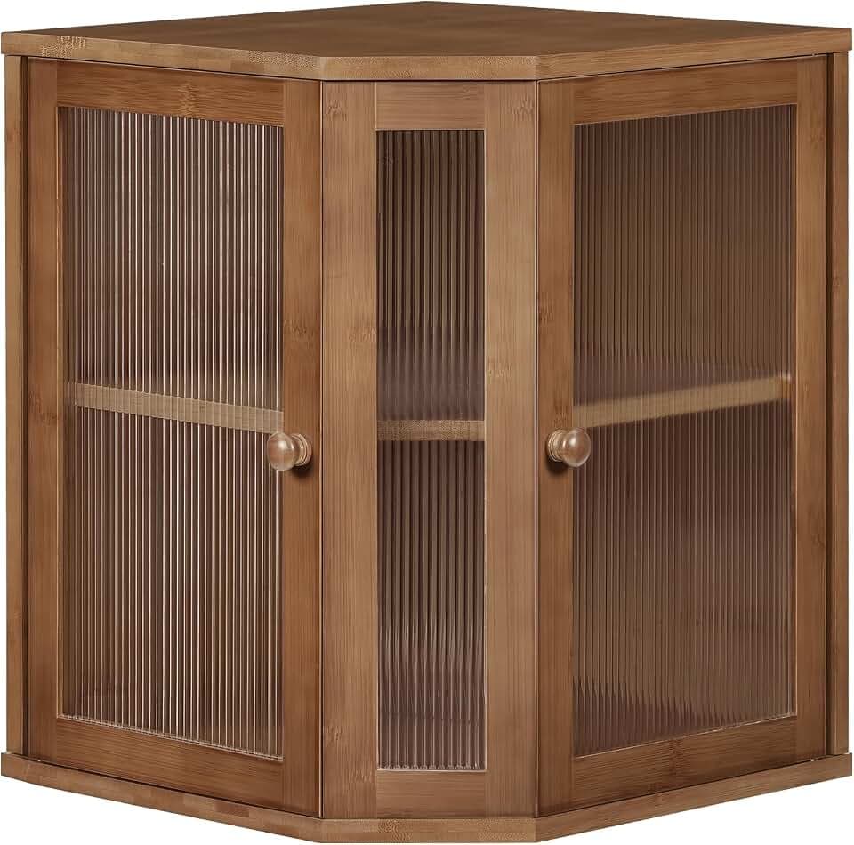 HOOBRO Bread Box, Bamboo Bread Box for Kitchen Countertop, 2-Tier Corner Bread Box, Large Capacity Bread Bin, Food Storage Box, Bread Storage Container for Kitchen, Dining Room, Brown BR12MB01