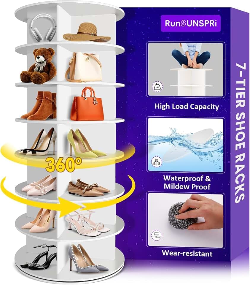 RUNSUNSPRI 7 Tier Rotating Shoe Rack 360°Rotating Shoe Rack Tower