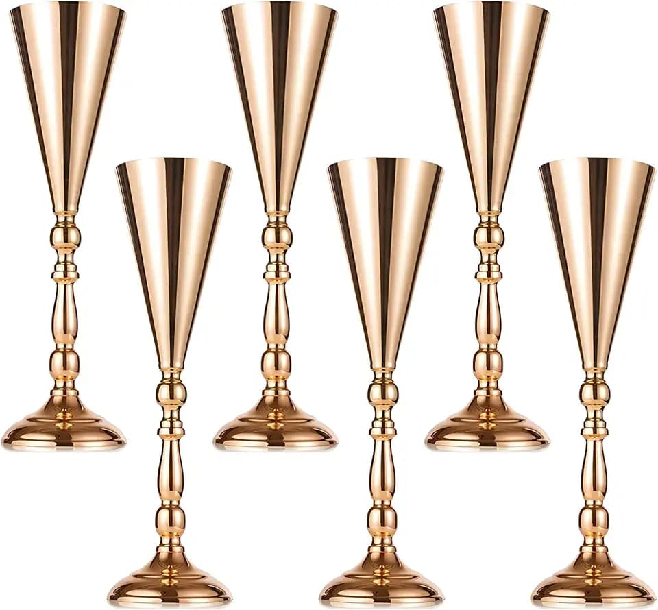 6 Pcs Trumpet Vases, Tall Gold Vases for Centerpieces, 16.5 Inch Gold Flower Vase, Ideal for Wedding, Party, Anniversary, Birthday Table Decor