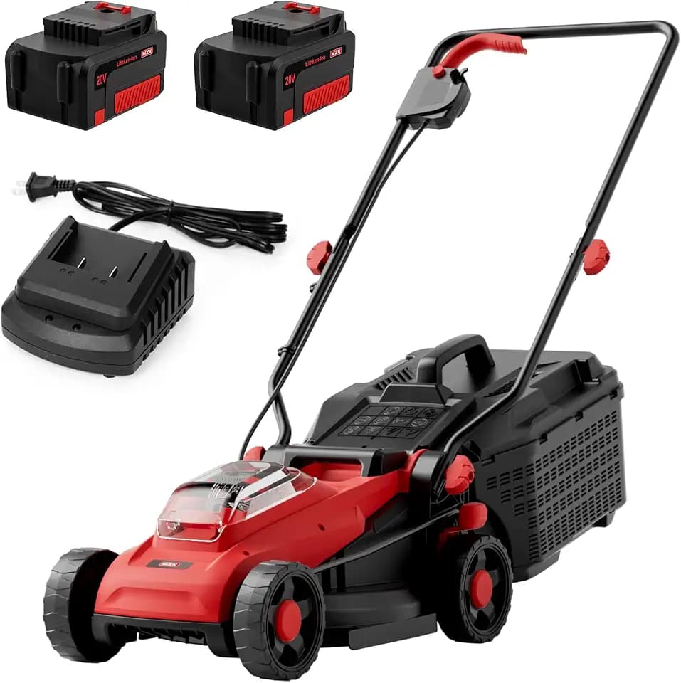 MZK 40V 22-Inch Lawn Mower, Cordless Grass Cutter with 10 Cutting Heights, Push-Style Yard Mower, Dual Batteries and Charger Included