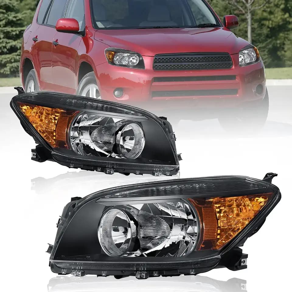MOSTPLUS Pair Headlight Assembly Compatible with 2006 2007 2008 Toyota RAV4 Headlights Headlamp with Black Housing Clear Lens