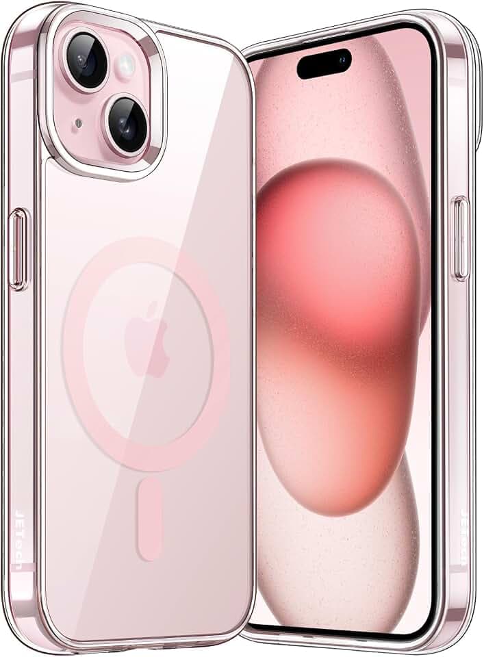 JETech Magnetische Hülle für iPhone 15, Durchsichtig/Rosa