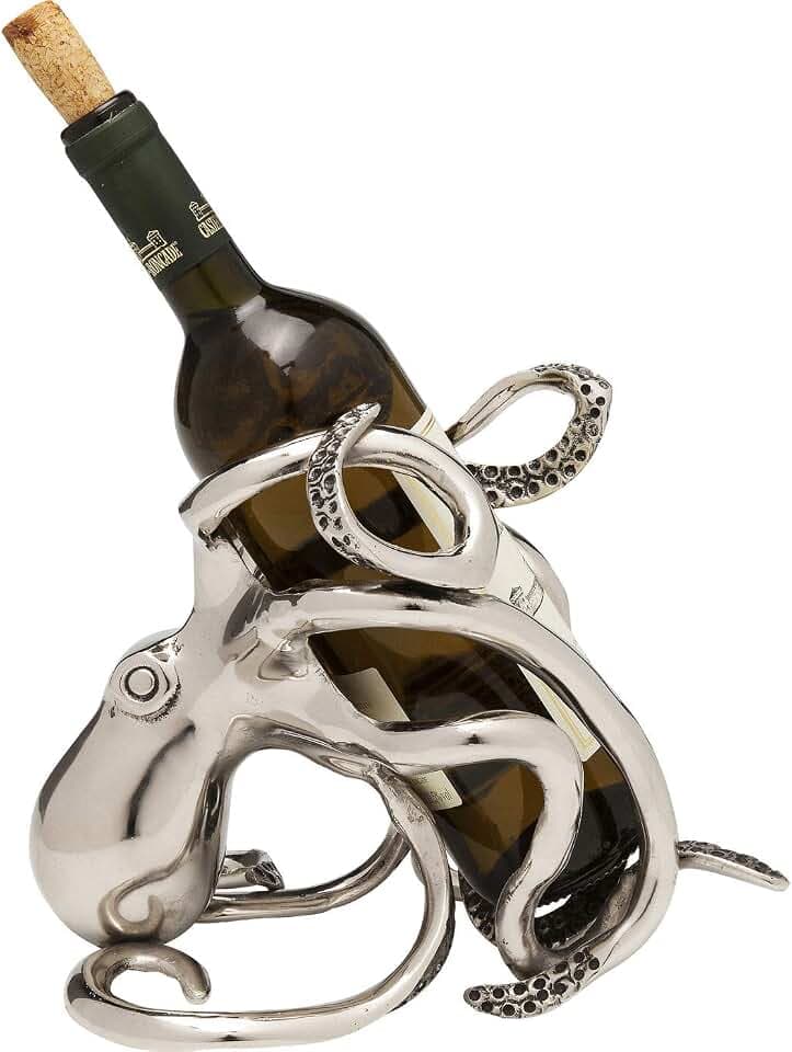 Kare Design Flaschenhalter Octopus, Silber, 25x16x20 cm, Flaschengestell für Wein, Deko Objekt, Oktopus Motiv, Aluminium Gestell, Esszimmer