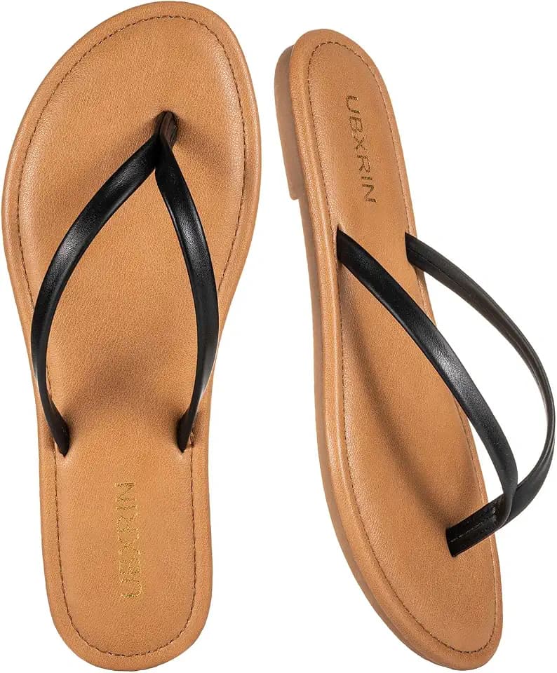 UBXRIN Womens Memory Foam Flip Flops Vegan Leather Sandals