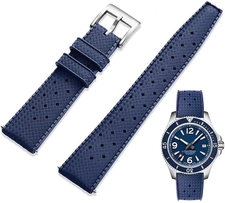 FKM Rubber Watch Strap Quick Release Tropical Style Fluororubber 18mm 19mm 20mm 21mm 22mm Soft Breathable Durable FKM Rubber Watch Band Universal Replacement Band Strap for Men Women