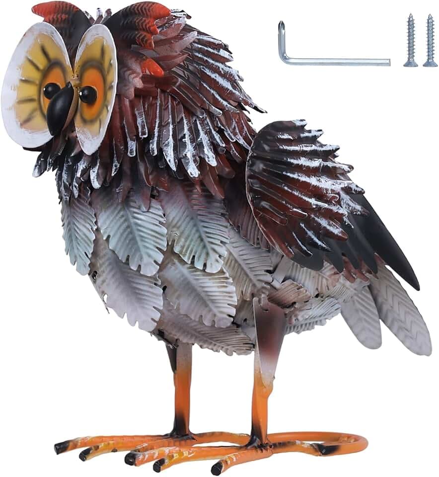 hogardeck Owl Garden Decor Outdoor Statues, Large Metal Bird Standing Yard Art, Lawn Sculptures Ornaments for Outside Patio Pond Backyard, Holiday Sympathy Gifts for Grandma Mom