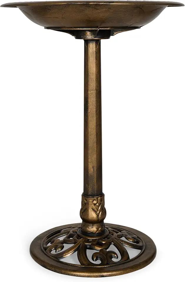 Backyard Expressions Outdoor Garden Bird Bath - Bronze - Weather Resistant Resin with Ground Stakes - 27 Inch