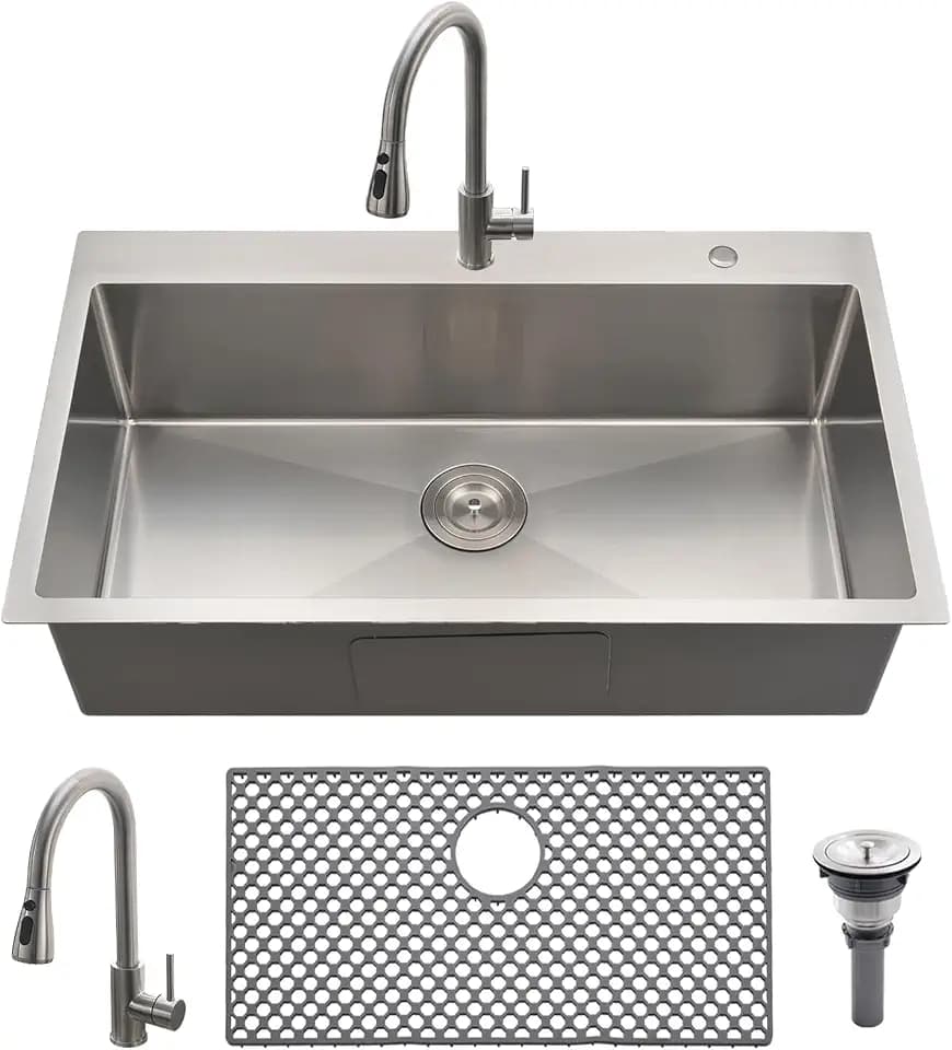 33x19 Drop In Kitchen Sink with Faucet Combo Stainless Steel