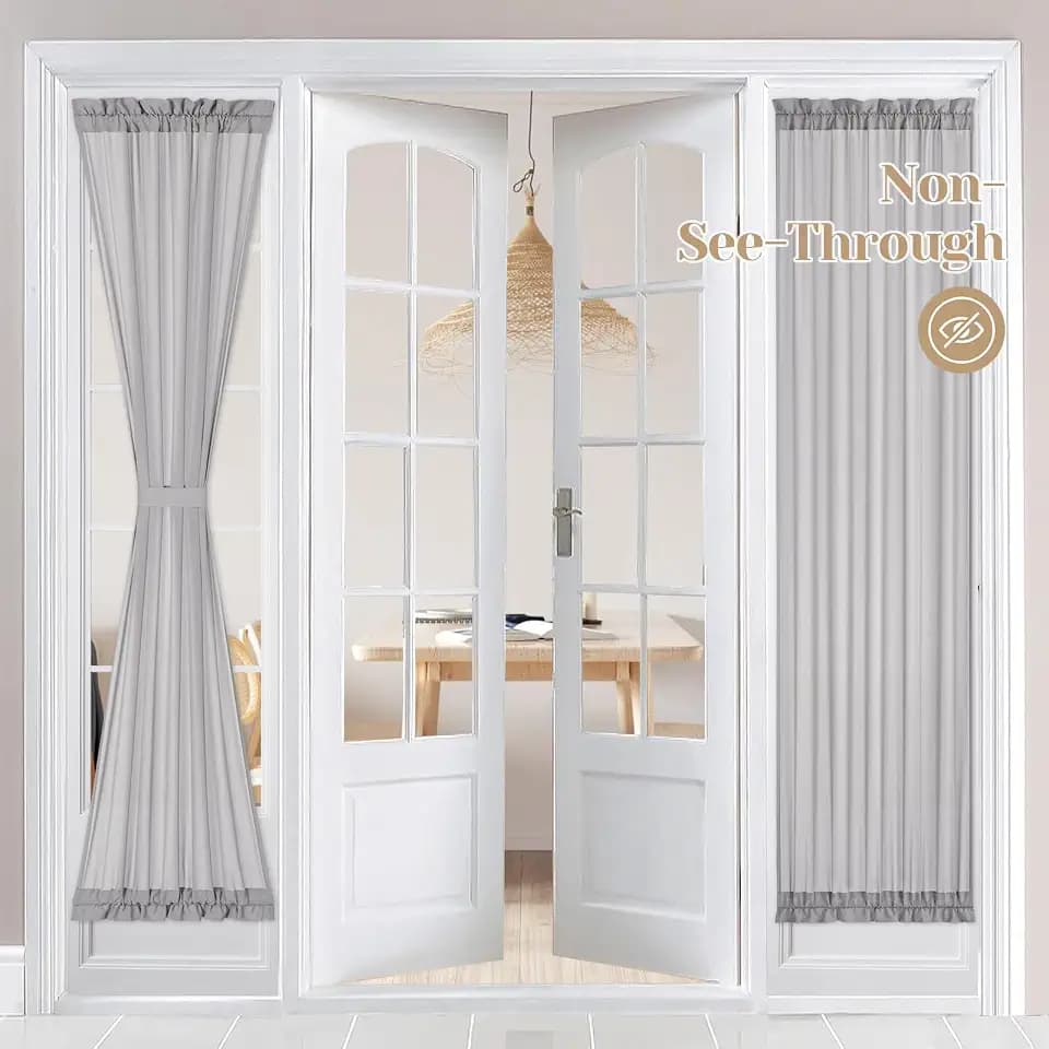 HOMEIDEAS Privacy Sheer Door Curtains for French Door 26x72 Inch Light Grey