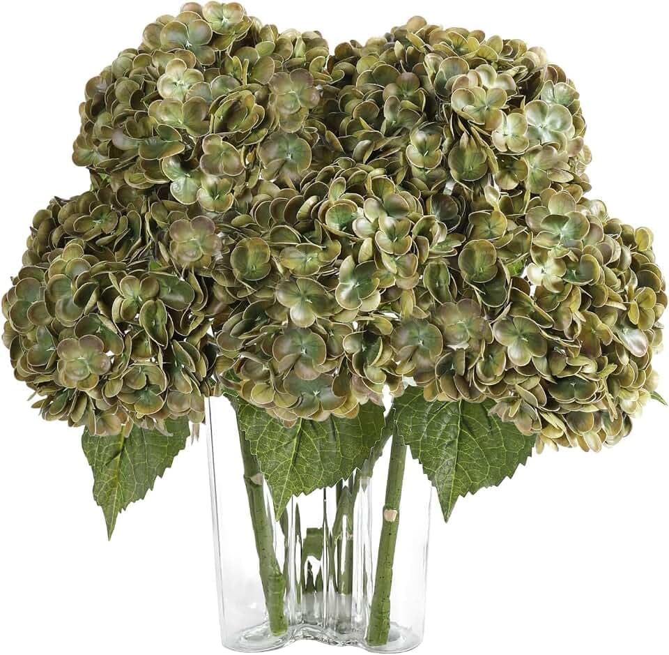 3 Stück Künstliche Hydrangea Olivengrün für Hochzeitsfeier Party Heimdekor