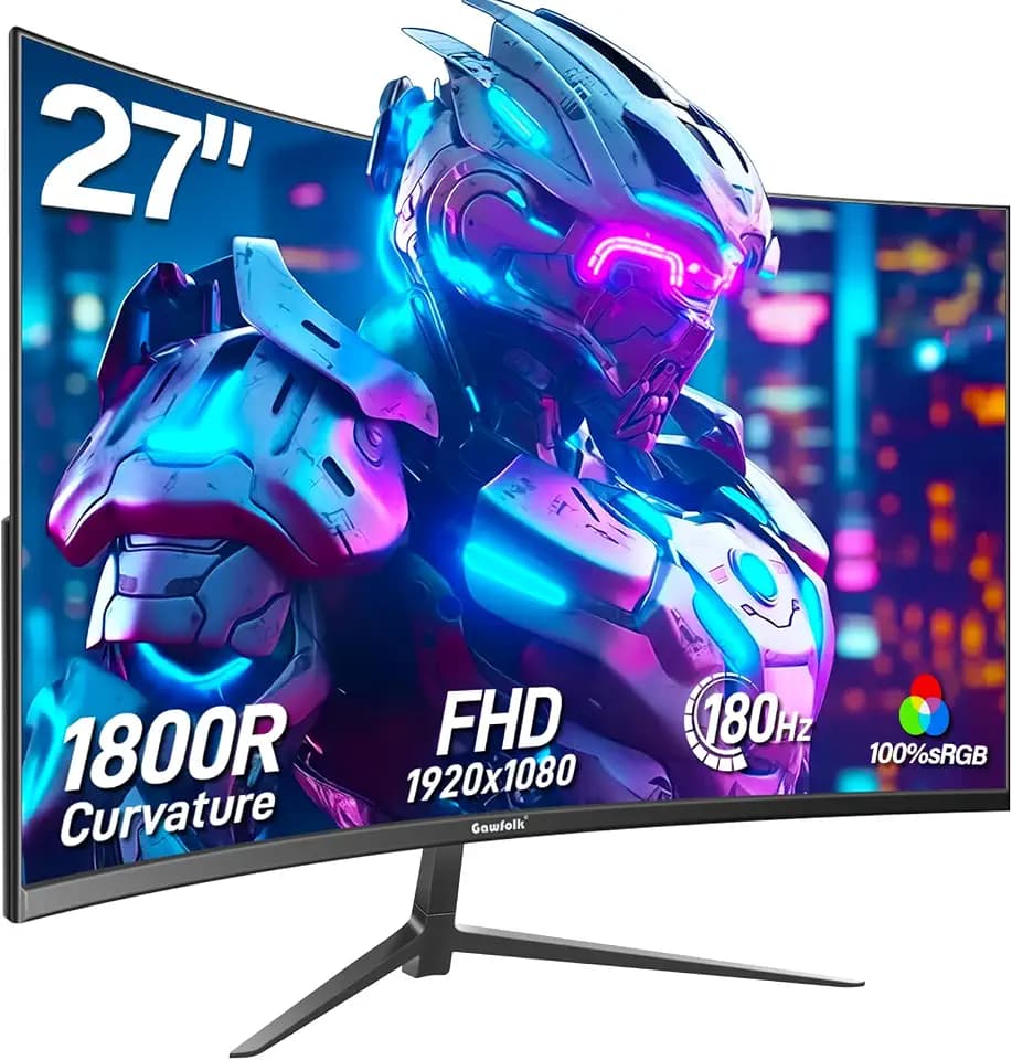 Gawfolk 27 Zoll Curved Gaming Monitor QHD 165Hz, PC Bildschirm Gebogen 2560X1440P, Rahmenloses 1800R Computerbildschirm unterstützt VESA, DP, HDMI
