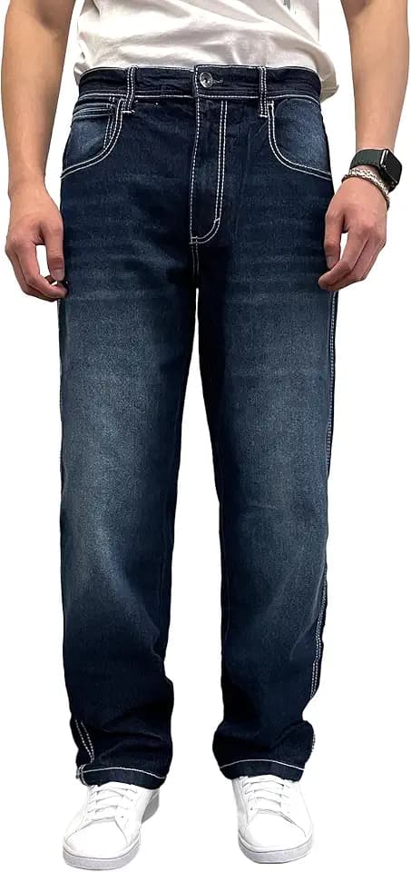Southpole Mens Mid Rise Stretchable Straight Relaxed Fit Cross Hatch Denim Pants