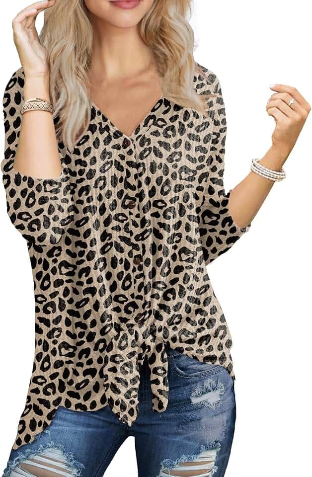 IWOLLENCE Womens Button Down Henley Long Sleeve Blouse