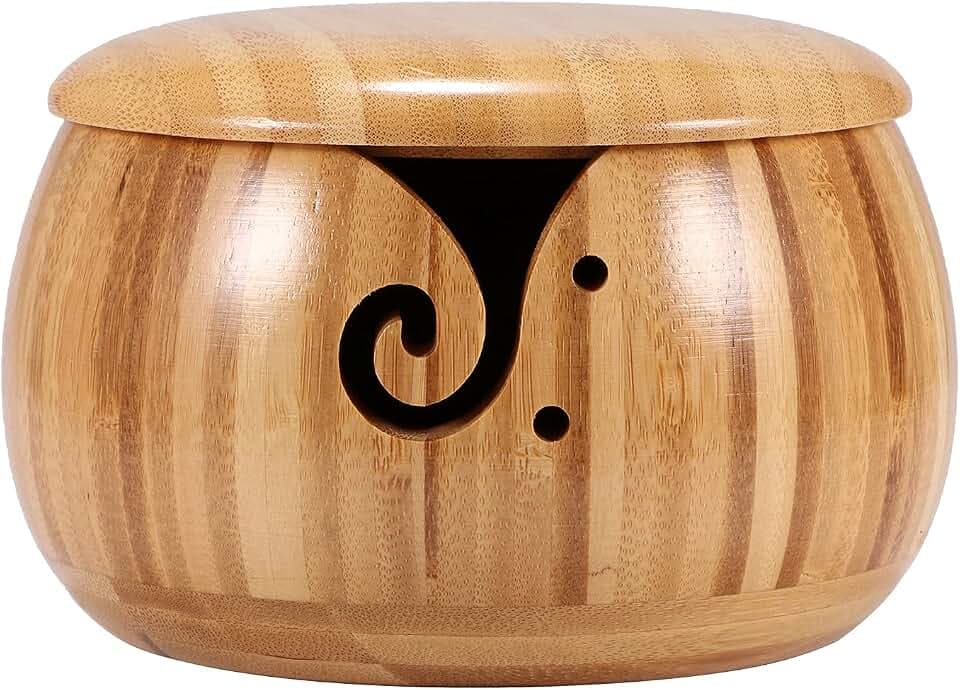 Strickschale aus Holz, Strickschalenhalter, Aufbewahrungsschale aus Wolle, Strickschale aus Bambus mit Deckel und elegantem Design, Organizer aus Wolle