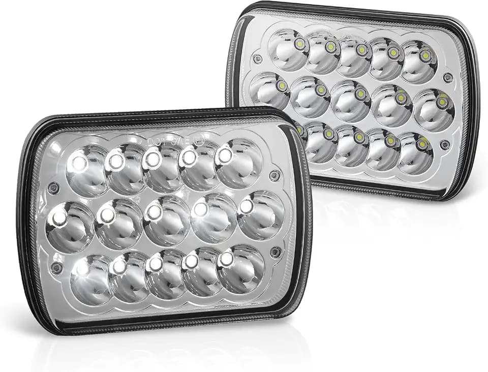 DNA MOTORING 2Pcs 7x6 LED Headlights 5x7 H6054 Hi/Low Sealed Beam Reflector Headlamp Compatible with Chevy S10 Blazer Express Wrangler YJ Cherokee XJ Econoline E150 Pickup Truck, Chrome, HL-LED-7X6-CH