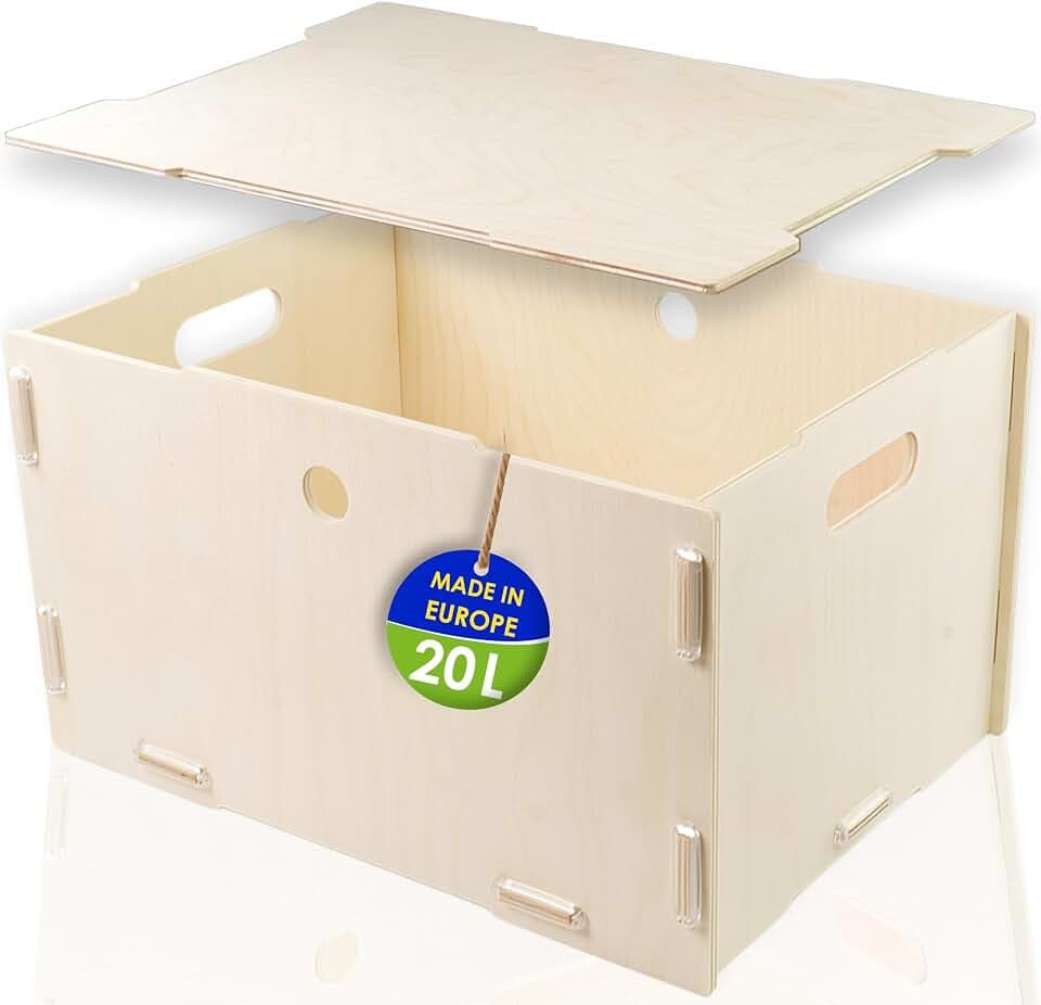 Holzbox mit Deckel (Unlackiert ca.40x30x23cm) Aufbewahrungsbox groß aus Holz - Boxen/Kisten zur Aufbewahrung von Spielzeug, Bücher, Fotos, Spielsachen - Spielzeugkiste/Holzkiste stapelbar