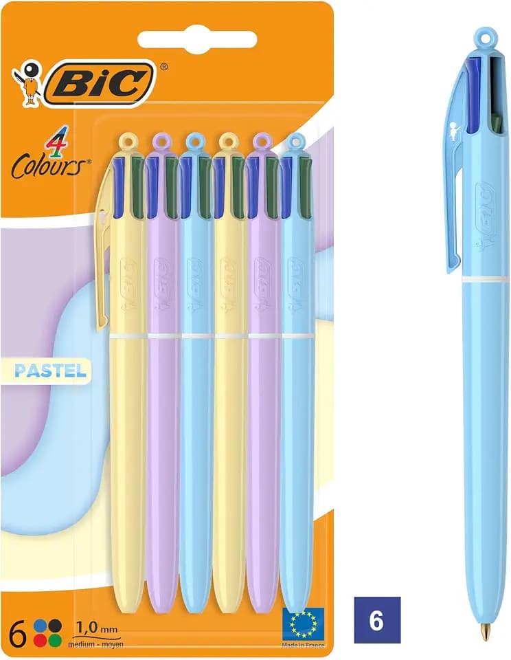 BIC 4 Colours Pastel Kugelschreiber, 4 Farben, 0,4 mm, 6 Stück