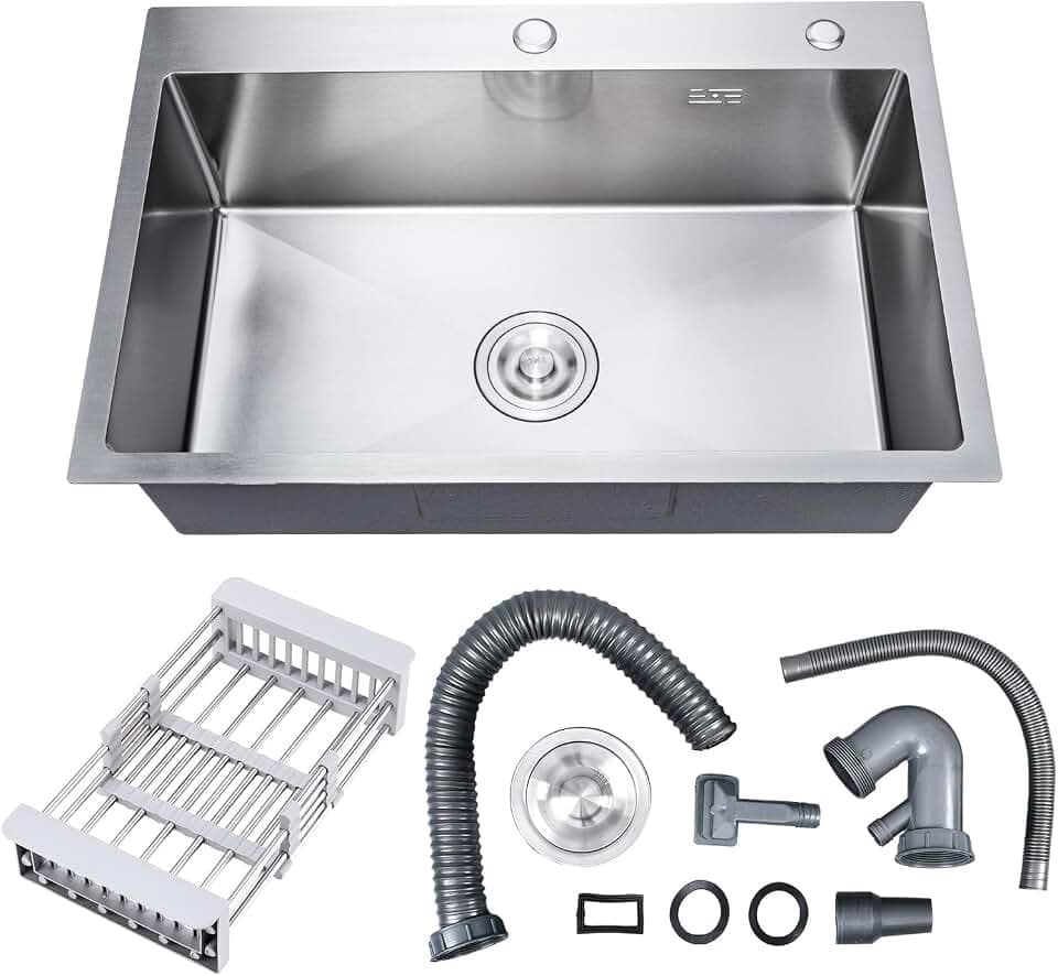 23.6 x 17.7 Inch Kitchen Sink Drop in, Stainless Steel Nano-Coating Kitchen Sinks, 8" Deep Single Bowl Sink with Basket & Drain Kit