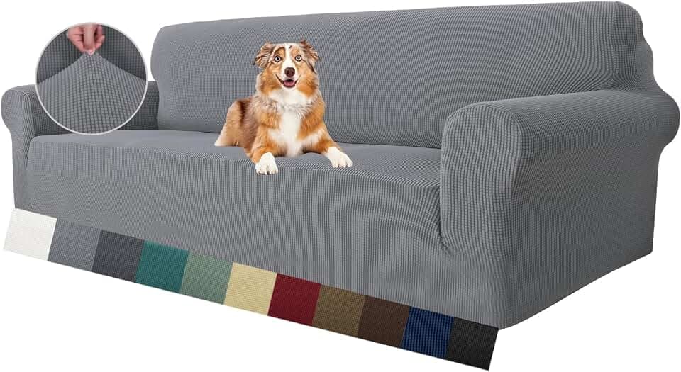 MAXIJIN Super Stretch Sofabezug 1 Stück Sofahusse 4 Sitzer Sofabezug Universal Extra Breit Jacquard Spandex Haustier Sofabezug (4 Sitzer, Hellgrau)
