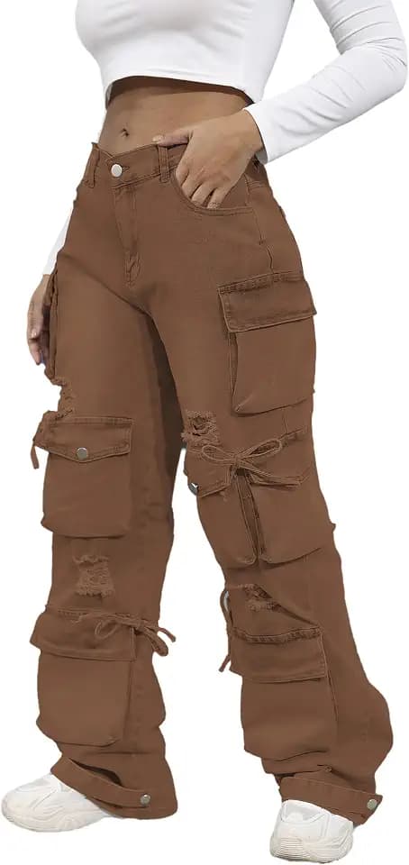 Ryehack Women’s Baggy Jeans Y2k Cargo Jeans Casual High Waist Baggy Denim Cargo Pants with Pockets Streetwear