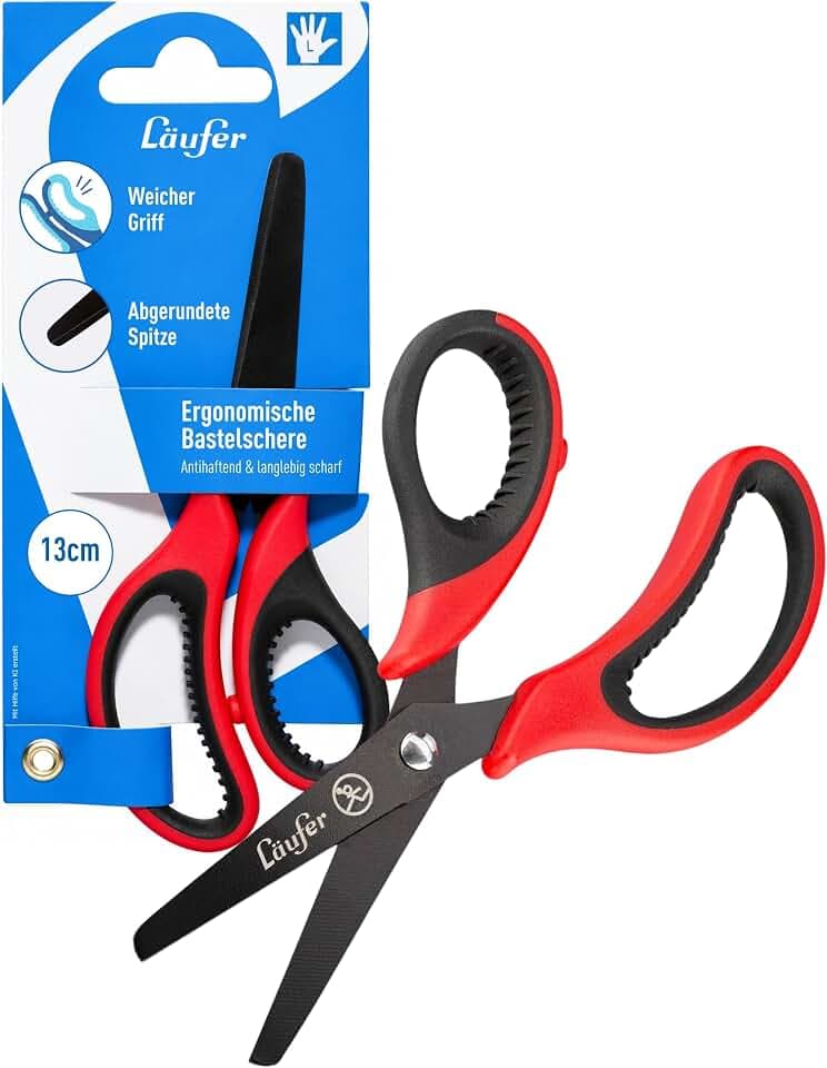 Läufer Kinderschere mit Softgriff für Linkshänder - Rund, Rot/Schwarz