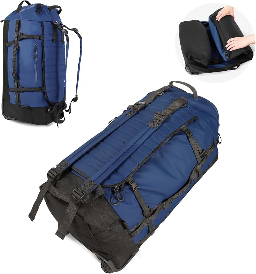 Vomgomfom 86L Collapsible Wheeled Duffle Bag Waterproof, Navy
