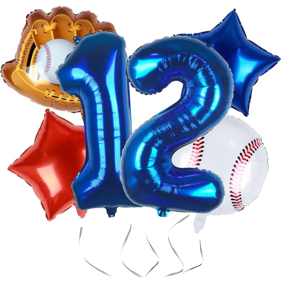 Baseball Balloons Number 12, Baseball 12th Birthday Balloons for Boy
