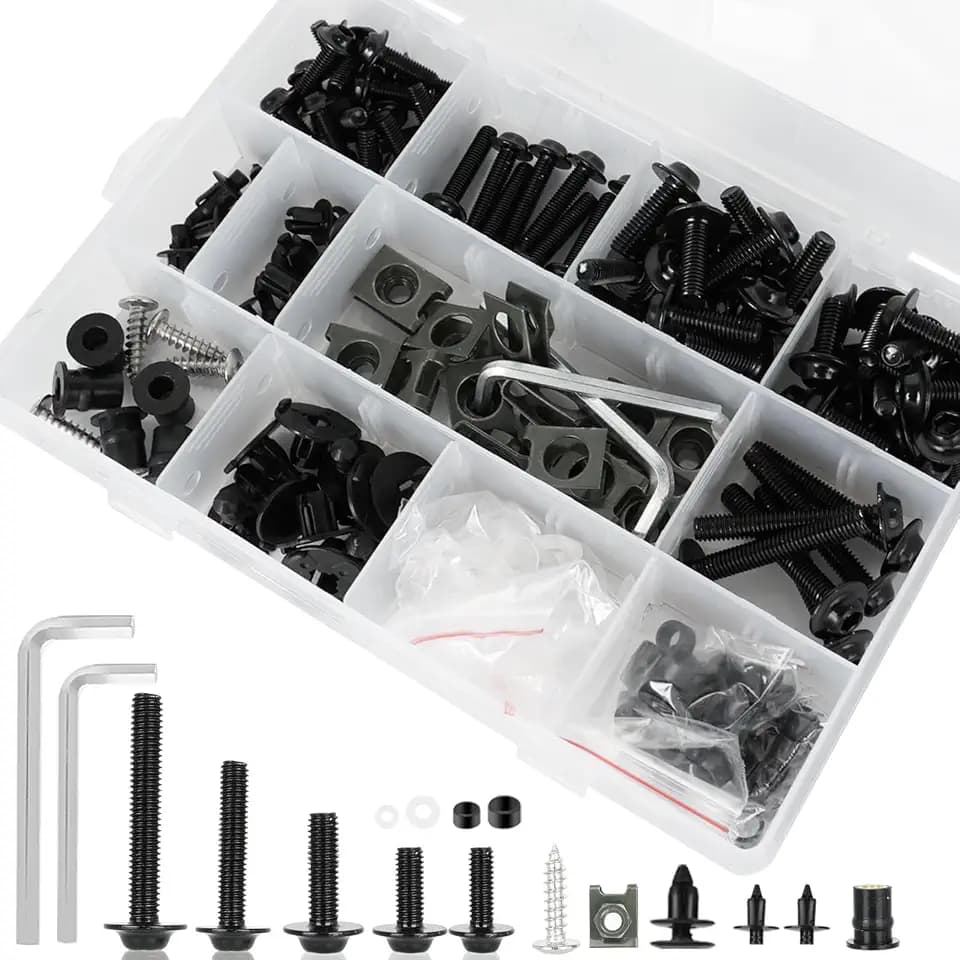 195Pcs Motorcycle Fairing Bolt Kits 304 Stainless Steel M5 M6 Black