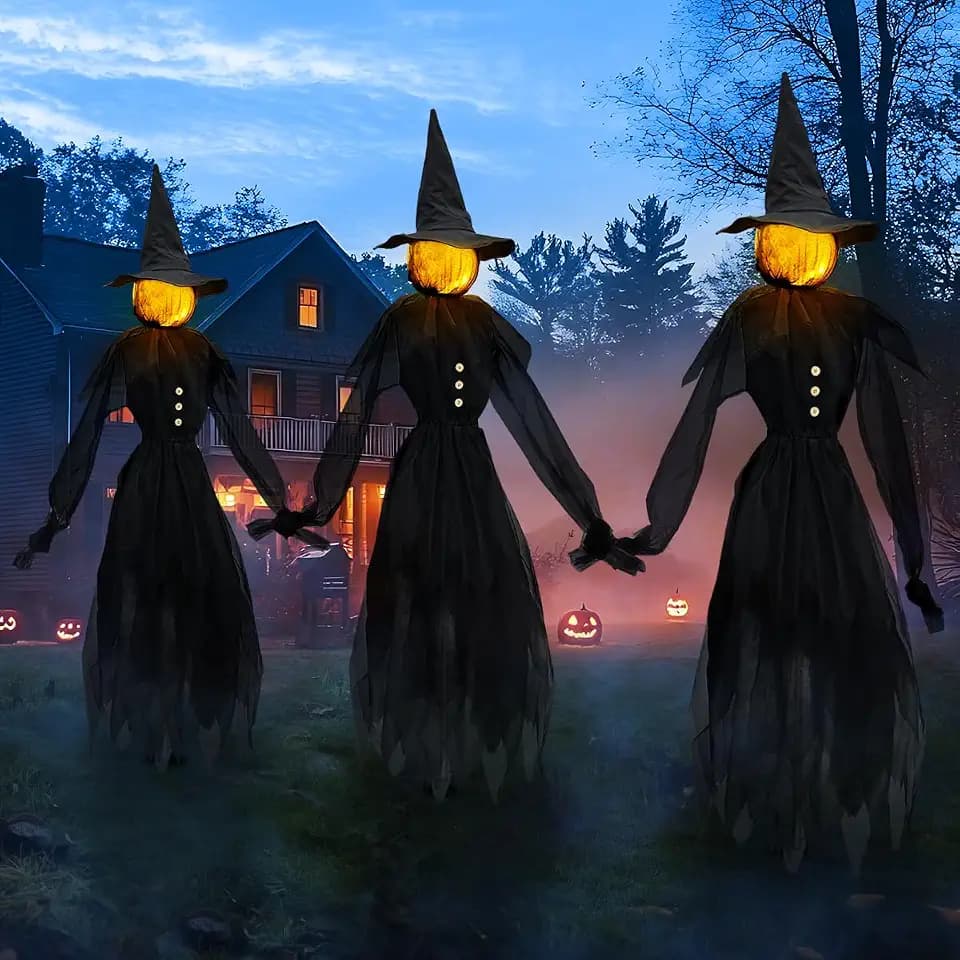 Halloween Decorations Outdoor 4.9 FT Glowing Head Witches Set of 3