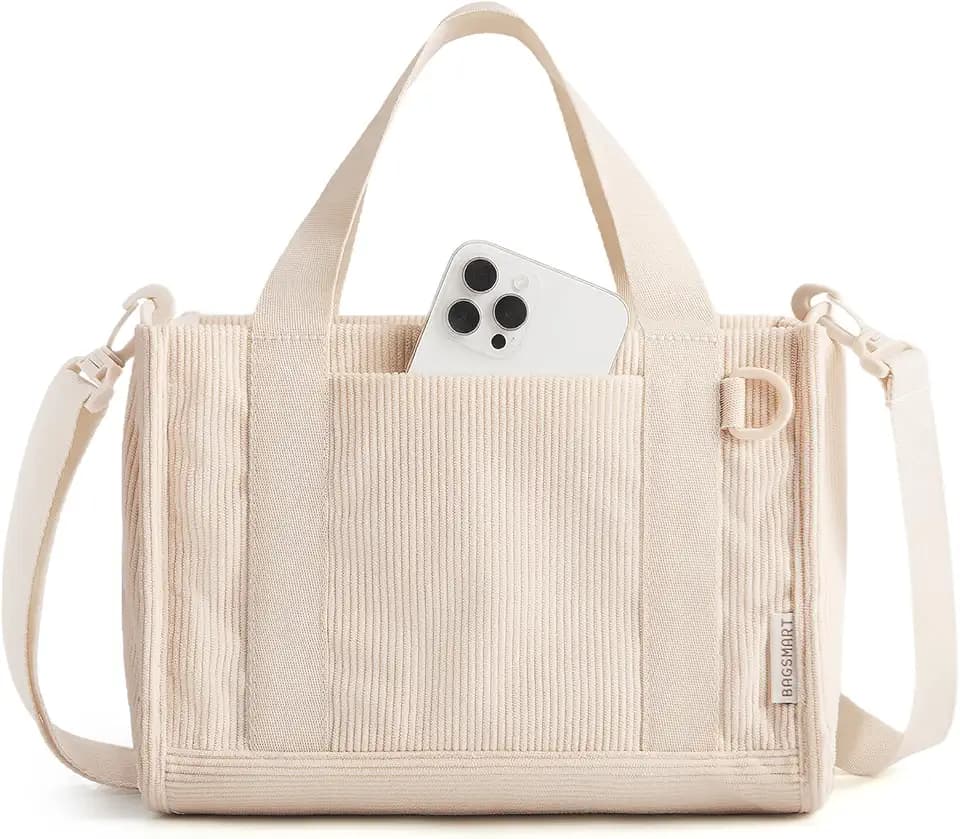 BAGSMART Corduroy Tote Bag for Women, Small College Teacher Laptop Handbag