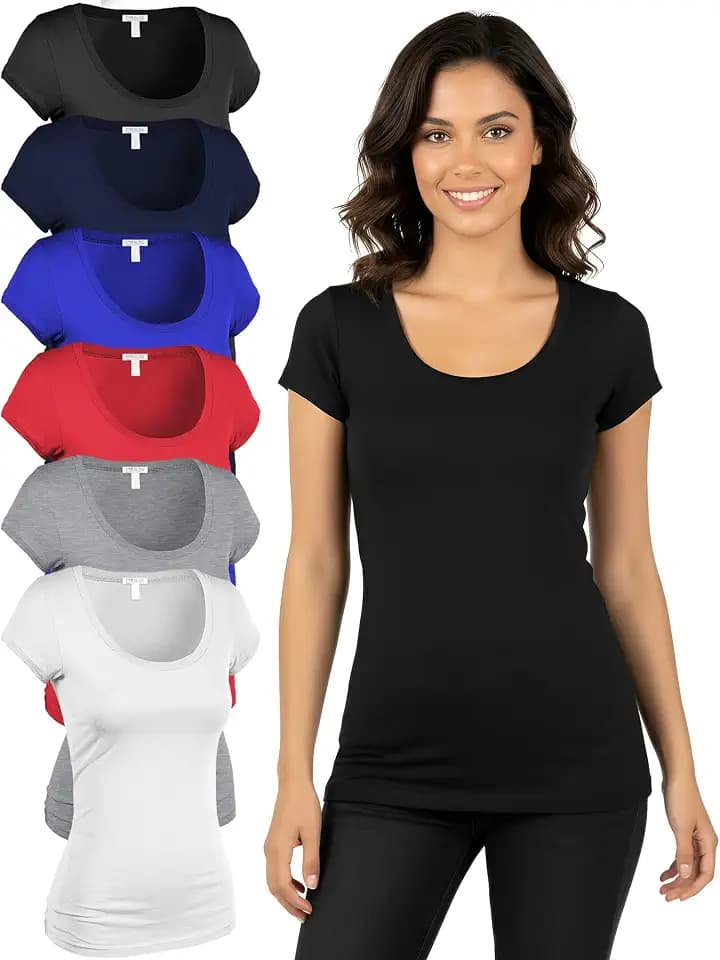 Emmalise Women T-Shits Scoop Neck Short Sleeves Tops Value Six Pack