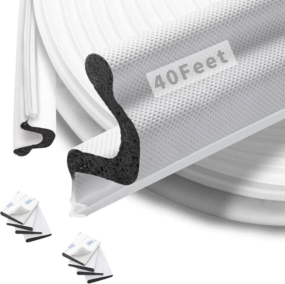 40 Feet Kerf Door Weather Stripping Seal with 8 PCS Corner Seals, Long Reach V-Shaped Seal Strip for Large Gap Door Insulation and Soundproofing (White)
