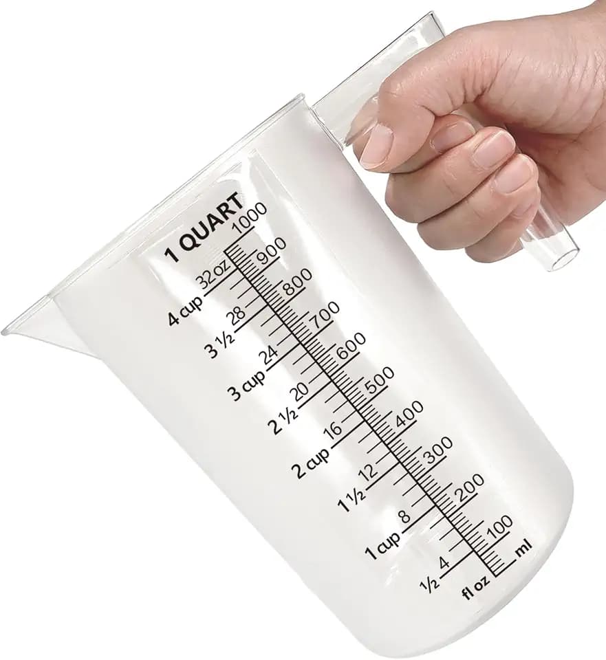 Plastic Measuring Cup with Handle, Pool Chemical Measuring Cup, Plastic Measuring Pitcher for Liquid Mixing, Pouring, Lawn Care, Pet Food, Motor Oil, Laboratory and More (32, Fluid Ounces, 1000ml)