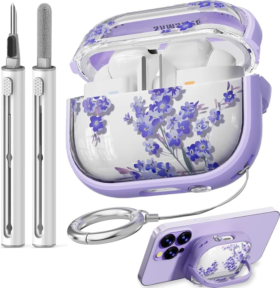 for Samsung Galaxy Buds 3 Pro/Buds 3 Case with Safety Lock,Purple Flower