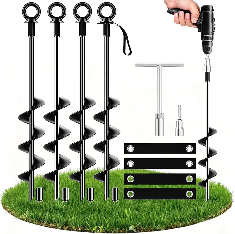 Bodenanker Erdanker 45.7cm Bodenanker aus Stahl Boden Anker Zelt Heavy Duty Trampolin Anchor Zum Eindrehen für Zelte, Schaukelgestell, Vordächer, Camping, Widerstehen Starkem Wind Rostfrei