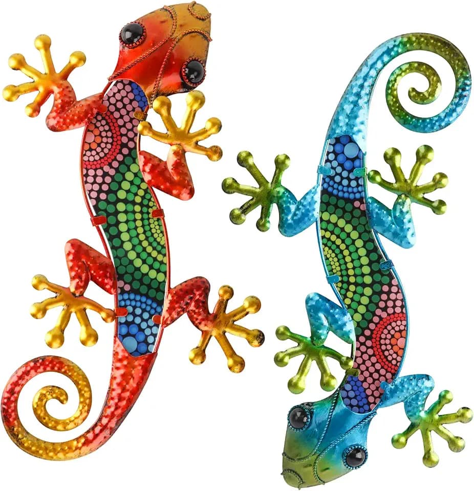 WANFSOWO 3D Metal Gecko Wall Art, Colorful Lizard Wall Decor, Style 1