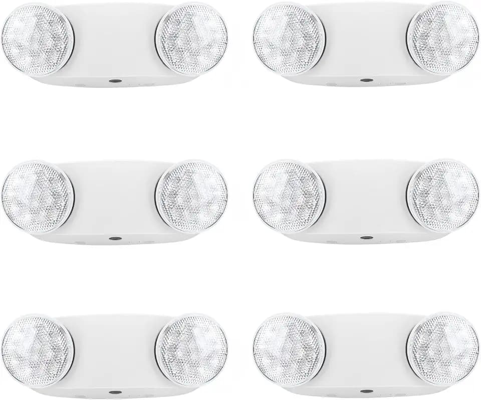 RMC LED Emergency Lights with Battery Backup, Two Head Adjustable Commercial Emergency Lighting, AC120-277V, Hardwired Emergency Exit Light Fixtures for Home,office and Business, ETL Listed, 6 Pack