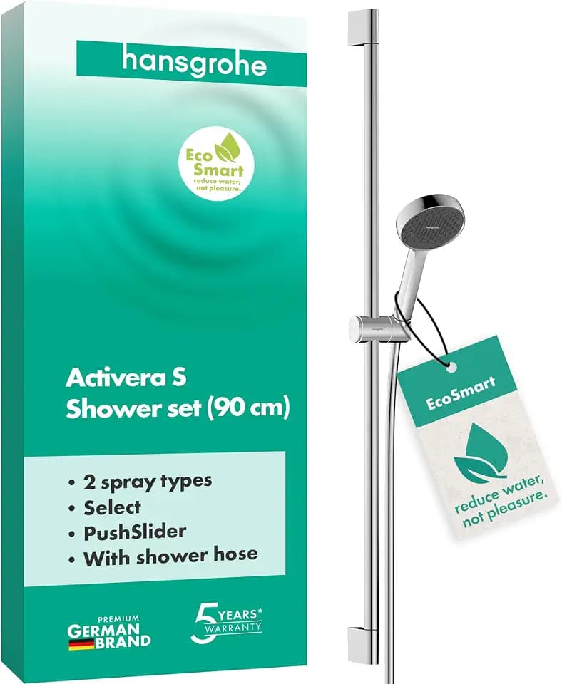 hansgrohe Activera Select S - Duschset mit Duschkopf wassersparend (EcoSmart, 2 Strahlarten), Duschschlauch (1,60 m) und Duschstange (0,90 m), Chrom, 28046000