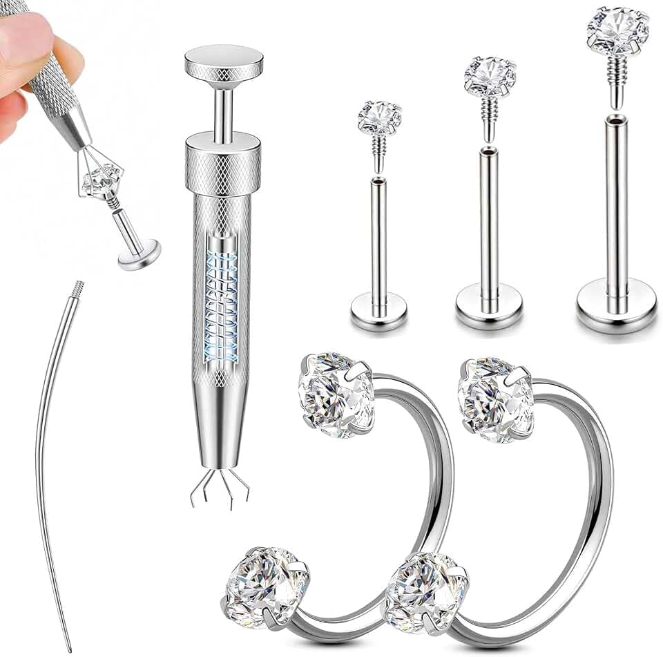 18G Horseshoe Nose Ring Flat Back Earring with Taper Grabber Tool