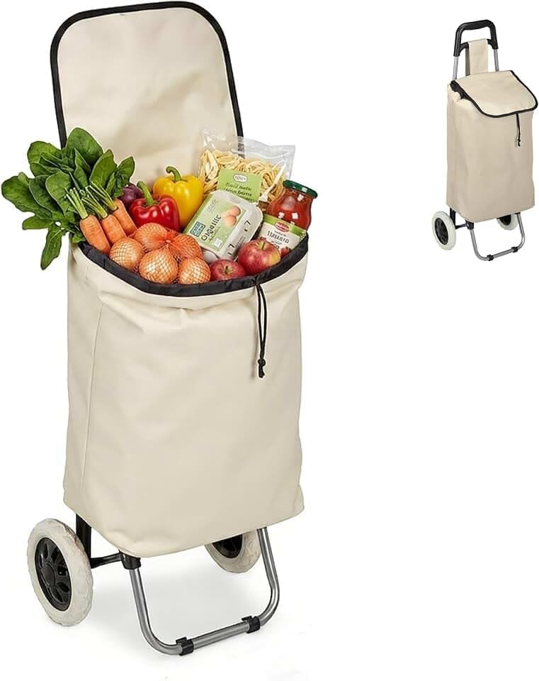 Relaxdays Einkaufstrolley klappbar, Abnehmbare Tasche 28 L, beige