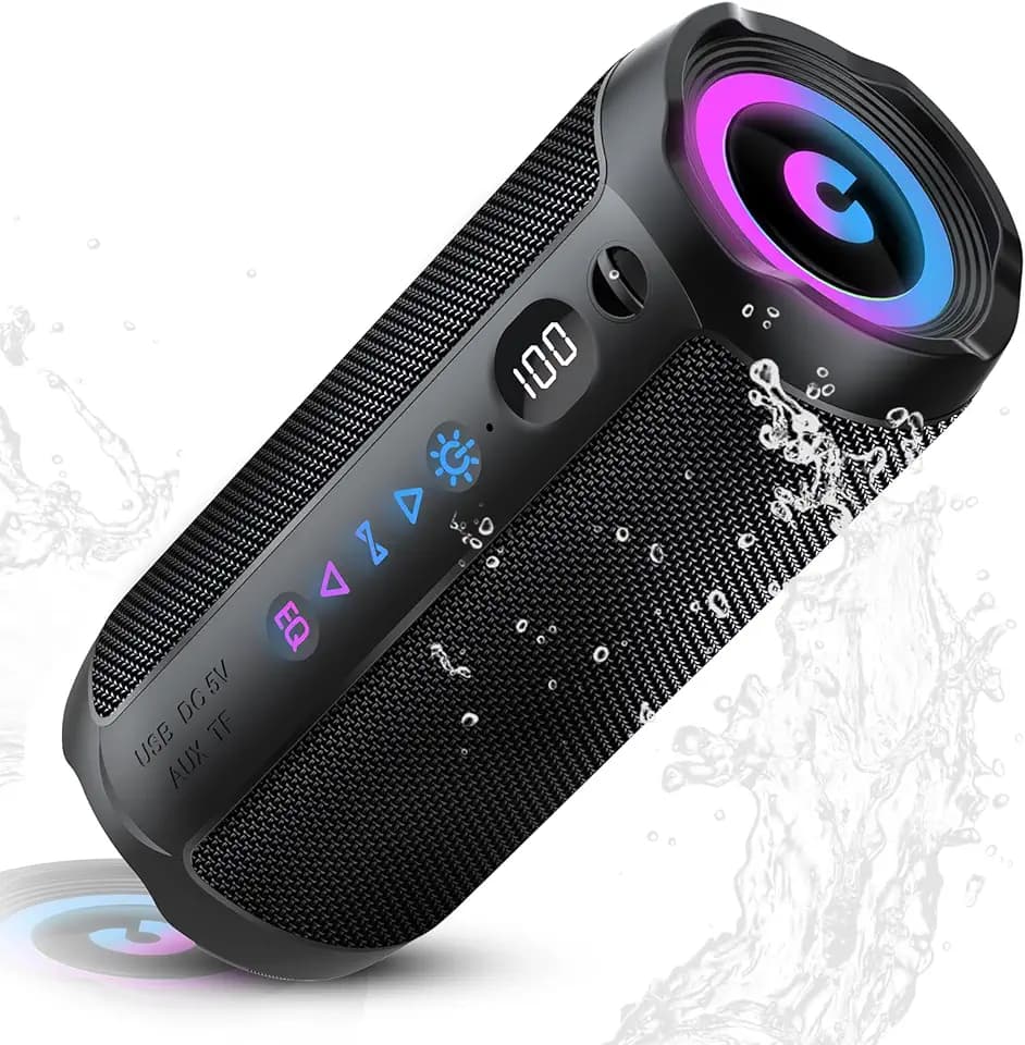 Portable Bluetooth Speaker, Bluetooth 5.4 Speaker, Dual Speaker with LED Display, Deep Bass,25H Playtime, Colorful RGB Lights,IPX7 Waterproof,TWS pairing for Outdoor/Home/Party/Travel,Gift Ideas