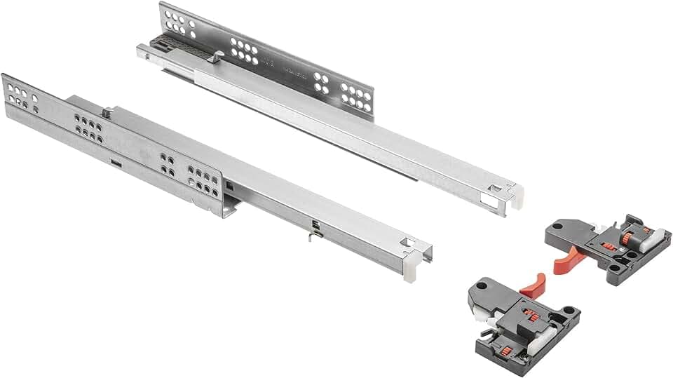 GTV Unterflurführung Schubladenschienen Vollauszüge Schubladenauszüge - 500 mm - Soft-Close Schienensystem - Slide Montageführung absenken - Belastbar bis 30 Kg - 1 Set = 2 Stück