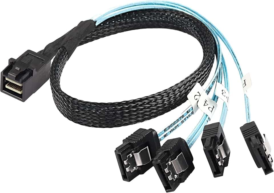 XMSJSIY HD Mini SAS SFF-8643 to SATA Cable, SFF-8643 Host to 4X SATA