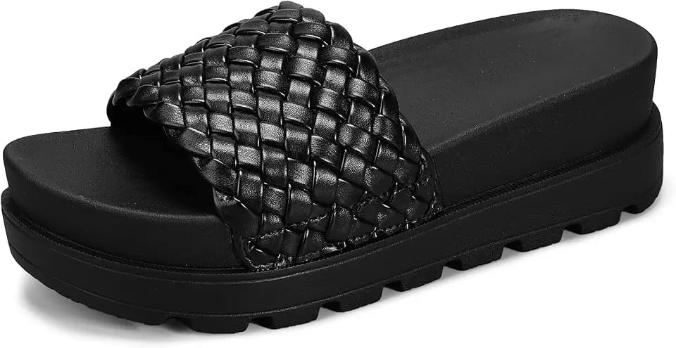 LUCKY STEP Women's Chunky Platform Braided Slide Sandals