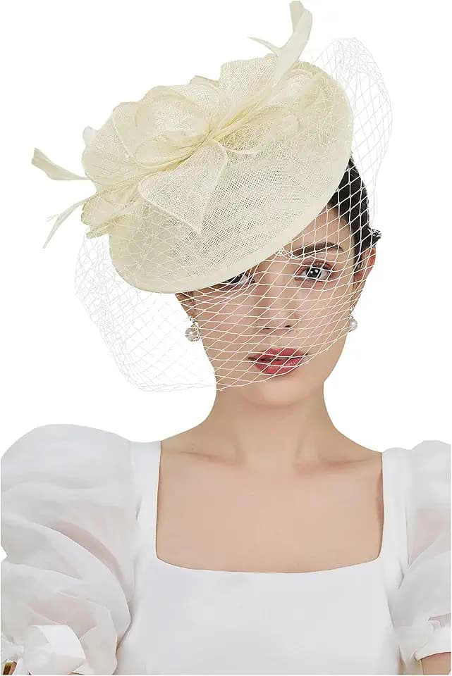 BABEYOND Fascinators Hats for Women Pillbox Kentucky Hat with Feather Veil