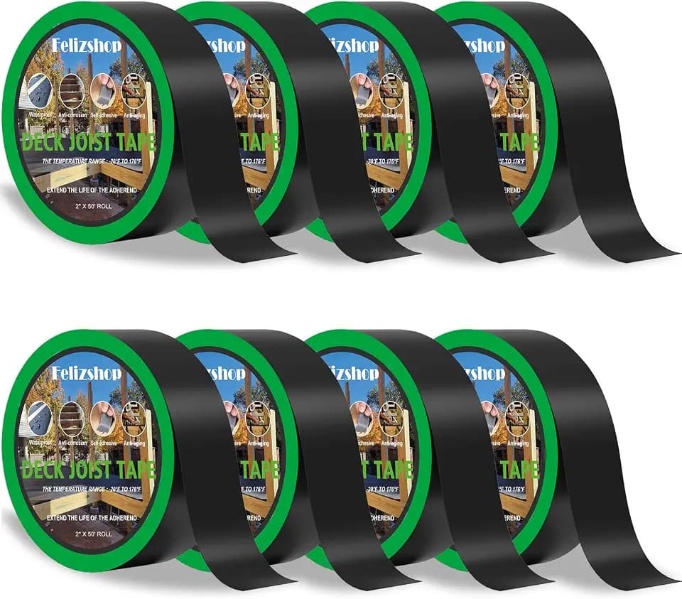 Joist Tape for Decking, 2" x 50' Butyl Deck Tape Waterproof Seal and Weather Resistance Self-Adhesive Flashing Tape,Anti-Corrosion for Wood Joists and Beams-Black (8 Roll)